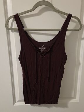 American Eagle Outfitters Soft & Sexy Lace-Up Tank Top - Burgundy